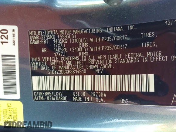 2017 Toyota Sienna XLE Auto Access Seat with VIN 5TDYZ3DCXHS814910, listed as a IAAI auction lot 41700845 with 110,701 mi miles and . Bid and sale history available at DreamBid. Image 9.