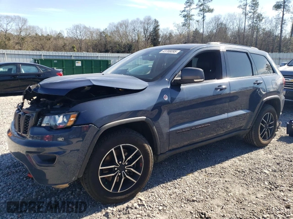 2021 Jeep Grand Cherokee Trailhawk with VIN 1C4RJFLG6MC590810, listed as a Copart auction lot 43708095 with 59,566 mi miles and Salvage Title. Bid and sale history available at carsss.com. Image 1.