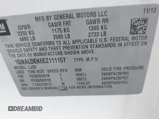 2014 Chevrolet Equinox LTZ with VIN 1GNALDEK6EZ111157, listed as a IAAI auction lot 41862530 with 1 mi miles. Bid and sale history available at carsss.com. Image 9.
