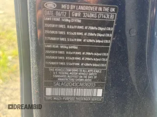2012 Land Rover LR4 HSE z VIN SALAG2D43CA636203, wystawiony jako Copart lot #65310295 z przebiegiem Nie podano mil oraz Czysty tytuł • Clean title. Historia ofert i sprzedaży dostępna na DreamBid. Obrazek 10.