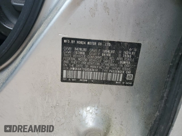 2016 Honda Fit EX with VIN JHMGK5H72GX043410, listed as a Copart auction lot 52792805 with 129,259 mi miles and Clean Title. Bid and sale history available at DreamBid. Image 12.
