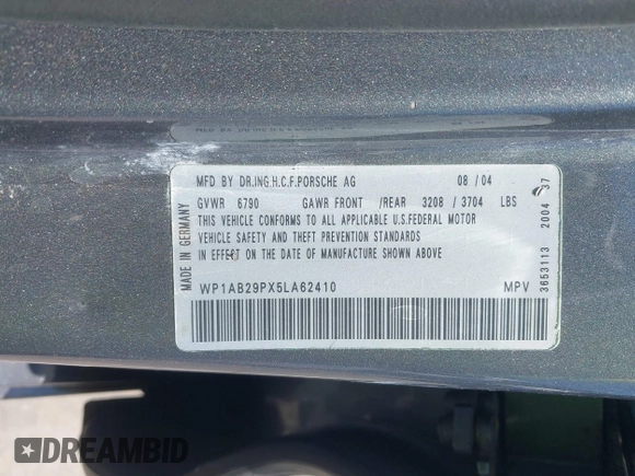 2005 Porsche Cayenne S с VIN WP1AB29PX5LA62410, выставлен на аукционе IAAI как лот 42692213 с пробегом 145 134 миль миль и . История ставок и продаж доступна на DreamBid. Изображение 9.
