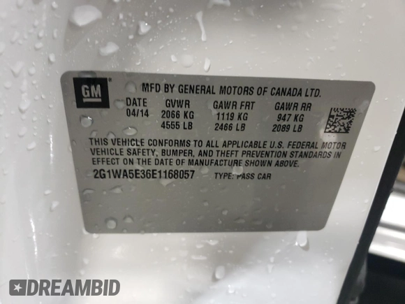 2014 Chevrolet Impala LS with VIN 2G1WA5E36E1168057, listed as a Copart auction lot 86529194 with 177,960 mi miles and Salvage Title. Bid and sale history available at DreamBid. Image 12.