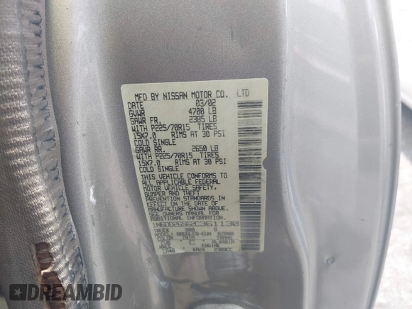 2002 Nissan Frontier XE with VIN 1N6DD26S62C361130, listed as a IAAI auction lot 42549245 with 312,432 mi miles and . Bid and sale history available at DreamBid. Image 9.