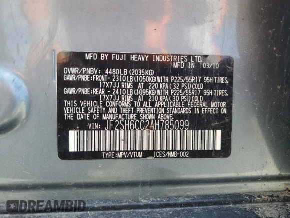 2010 Subaru Forester X Premium с VIN JF2SH6CC2AH785099, выставлен на аукционе Copart как лот 62752075 с пробегом 222 153 миль миль и Чистый • Clean title. История ставок и продаж доступна на DreamBid. Изображение 13.
