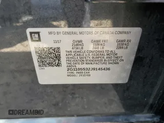 2018 Chevrolet Impala LT with VIN 2G1105S32J9145436, listed as a Copart auction lot 52576065 with 78,112 mi miles and Salvage Title. Bid and sale history available at DreamBid. Image 14.