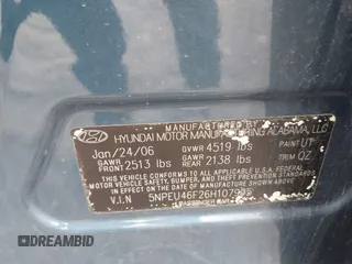 2006 Hyundai Sonata GLS with VIN 5NPEU46F26H107995, listed as a IAAI auction lot 41957651 with 87,897 mi miles and . Bid and sale history available at DreamBid. Image 9.