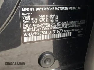 2013 BMW 7 Series 750Li with VIN WBAYE8C5XDD131670, listed as a Copart auction lot 44217435 with 80,122 mi miles and Salvage title. Bid and sale history available at DreamBid. Image 12.