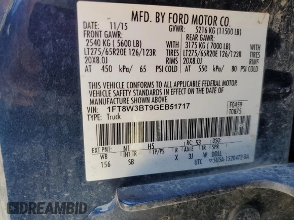 2016 Ford F-350 Platinum with VIN 1FT8W3BT9GEB51717, listed as a Copart auction lot 53162255 with 212,888 mi miles and Clean title. Bid and sale history available at DreamBid. Image 14.