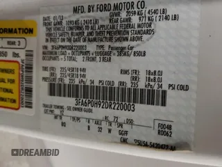 2013 Ford Fusion SE with VIN 3FA6P0H92DR220003, listed as a Copart auction lot 56728095 with 91,597 mi miles and Salvage title. Bid and sale history available at DreamBid. Image 12.