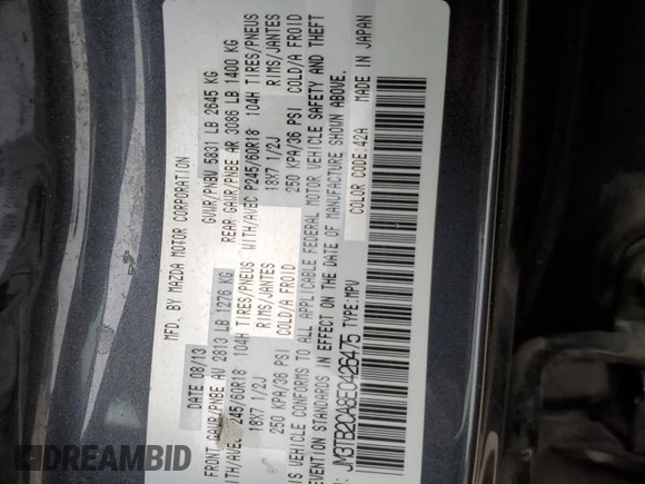 2014 Mazda CX-9 Touring with VIN JM3TB2CA8E0426475, listed as a Copart auction lot 44528795 with 124,930 mi miles and Salvage Title. Bid and sale history available at carsss.com. Image 13.