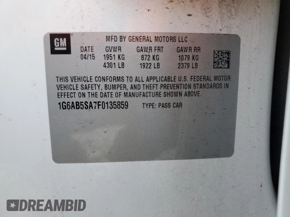 2015 Cadillac ATS Luxury RWD z VIN 1G6AB5SA7F0135859, wystawiony jako Copart lot #48192085 z przebiegiem 42 077 mil mil oraz Szkoda całkowita • Salvage title. Historia ofert i sprzedaży dostępna na DreamBid. Obrazek 12.