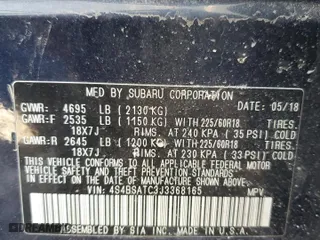 2018 Subaru Outback Touring with VIN 4S4BSATC3J3368165, listed as a Copart auction lot 42220705 with 0 mi miles and Non Repairable. Bid and sale history available at carsss.com. Image 12.