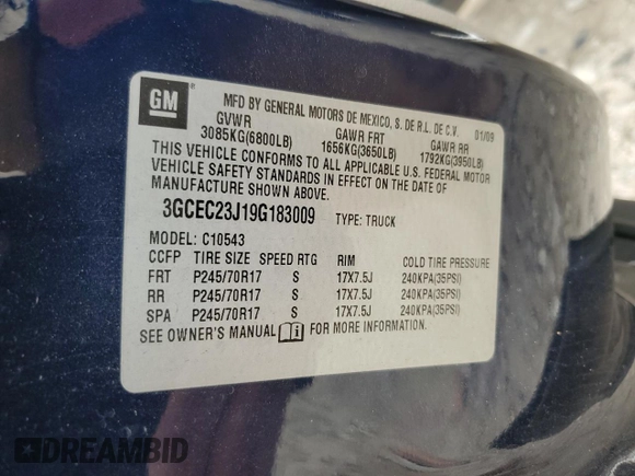 2009 Chevrolet Silverado 1500 LT with VIN 3GCEC23J19G183009, listed as a Copart auction lot 49624495 with 159,887 mi miles and Salvage Title. Bid and sale history available at carsss.com. Image 12.