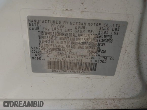 2022 Nissan Kicks S z VIN 3N1CP5BVXNL487512, wystawiony jako IAAI lot #42067716 z przebiegiem 66 236 mil mil oraz . Historia ofert i sprzedaży dostępna na DreamBid. Obrazek 9.