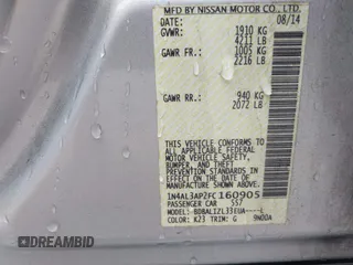 2015 Nissan Altima SL with VIN 1N4AL3AP2FC160905, listed as a IAAI auction lot 41829459 with 119,317 mi miles and . Bid and sale history available at DreamBid. Image 9.