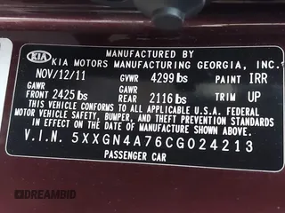 2012 Kia Optima EX with VIN 5XXGN4A76CG024213, listed as a IAAI auction lot 41871583 with 194,168 mi miles and . Bid and sale history available at carsss.com. Image 9.