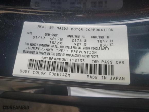 2019 Mazda Mazda3 Hatchback w/Premium Pkg with VIN JM1BPANM0K1118133, listed as a Copart auction lot 78109504 with 114,369 mi miles and Salvage Title. Bid and sale history available at carsss.com. Image 12.