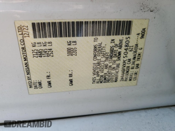 2023 Nissan Maxima Platinum z VIN 1N4AA6FVXPC504805, wystawiony jako Copart lot #58530535 z przebiegiem 43 943 mil mil oraz Szkoda całkowita • Salvage title. Historia ofert i sprzedaży dostępna na DreamBid. Obrazek 12.