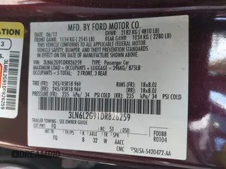 2013 Lincoln MKZ with VIN 3LN6L2G91DR826259, listed as a IAAI auction lot 42189479 with 115,039 mi miles and . Bid and sale history available at DreamBid. Image 9.