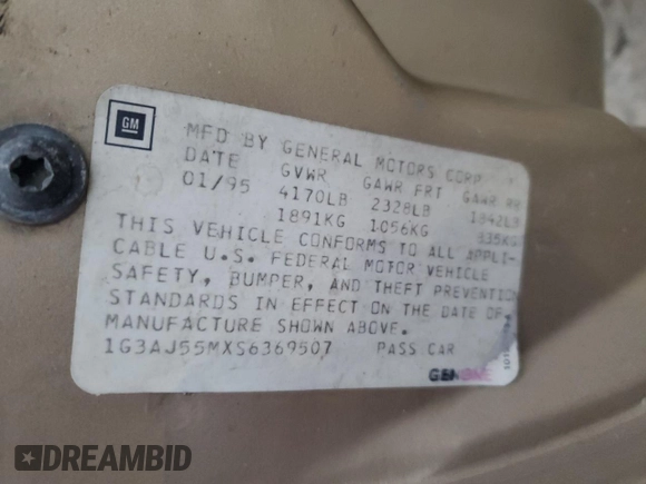 1995 Oldsmobile Cutlass Ciera SL z VIN 1G3AJ55MXS6369507, wystawiony jako Copart lot #82143844 z przebiegiem 95 303 mil mil oraz Szkoda całkowita • Salvage title. Historia ofert i sprzedaży dostępna na DreamBid. Obrazek 13.