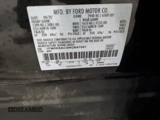 2022 Ford Explorer с VIN 1FM5K8AC5NGB47691, выставлен на аукционе Copart как лот 84871854 с пробегом 9 812 миль миль и Чистый • Clean title. История ставок и продаж доступна на DreamBid. Изображение 13.