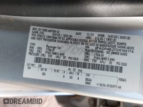 2013 Ford Fiesta SE z VIN 3FADP4BJ7DM165174, wystawiony jako IAAI lot #42311167 z przebiegiem 90 592 mil mil oraz . Historia ofert i sprzedaży dostępna na DreamBid. Obrazek 9.
