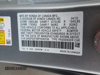 2023 Honda Civic Sedan Sport with VIN 2HGFE2F56PH540339, listed as a Copart auction lot 48159555 with 22,617 mi miles and Salvage Title. Bid and sale history available at carsss.com. Image 15.