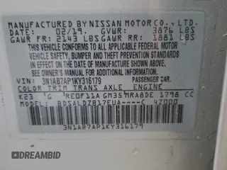2019 Nissan Sentra SV with VIN 3N1AB7AP1KY316179, listed as a Copart auction lot 53385605 with 108,907 mi miles and Clean Title. Bid and sale history available at DreamBid. Image 12.