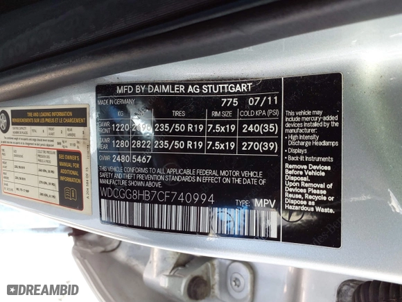 2012 Mercedes-Benz GLK-Class GLK 350 with VIN WDCGG8HB7CF740994, listed as a IAAI auction lot 41640548 with 97,332 mi miles. Bid and sale history available at carsss.com. Image 9.
