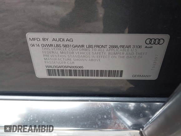 2015 Audi A8 3.0T z VIN WAU3GAFD5FN005065, wystawiony jako IAAI lot #41630450 z przebiegiem 122 939 mil mil oraz . Historia ofert i sprzedaży dostępna na DreamBid. Obrazek 9.