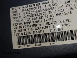 2007 Honda CR-V EX-L with VIN JHLRE48717C088571, listed as a IAAI auction lot 41810716 with 143,899 mi miles and . Bid and sale history available at carsss.com. Image 9.