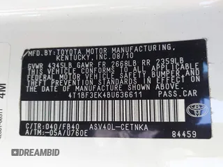 2011 Toyota Camry LE with VIN 4T1BF3EK4BU636611, listed as a IAAI auction lot 42037255 with 260,431 mi miles and . Bid and sale history available at carsss.com. Image 9.