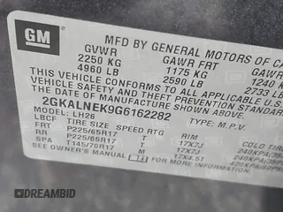 2016 GMC Terrain SLE with VIN 2GKALNEK9G6162282, listed as a IAAI auction lot 41716089 with 96,095 mi miles. Bid and sale history available at carsss.com. Image 9.