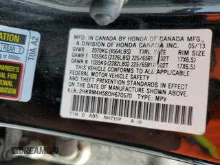 2013 Honda CR-V EX z VIN 2HKRM4H58DH670570, wystawiony jako Copart lot #61173985 z przebiegiem 232 400 mil mil oraz Czysty tytuł • Clean title. Historia ofert i sprzedaży dostępna na DreamBid. Obrazek 13.