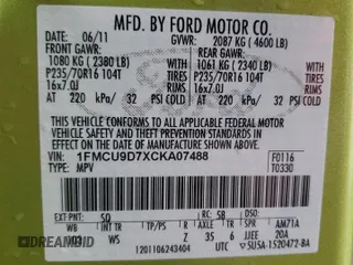 2012 Ford Escape XLT with VIN 1FMCU9D7XCKA07488, listed as a Copart auction lot 58605185 with 144,578 mi miles and Salvage title. Bid and sale history available at DreamBid. Image 13.