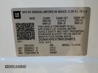 2021 Chevrolet Equinox LS with VIN 3GNAXFEV7MS104871, listed as a Copart auction lot 74592003 with 49,069 mi miles and Salvage title. Bid and sale history available at DreamBid. Image 14.