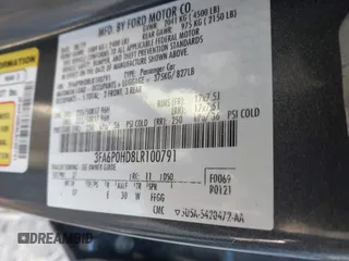 2020 Ford Fusion SE with VIN 3FA6P0HD8LR100791, listed as a IAAI auction lot 41375486 with 68,982 mi miles. Bid and sale history available at carsss.com. Image 9.