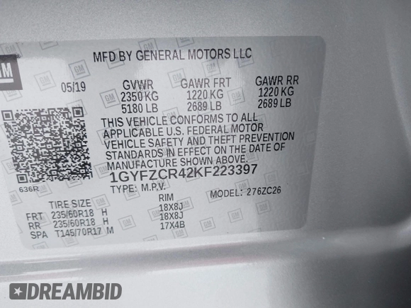 2019 Cadillac XT4 FWD Premium Luxury with VIN 1GYFZCR42KF223397, listed as a IAAI auction lot 41308551 with 20,575 mi miles. Bid and sale history available at carsss.com. Image 9.