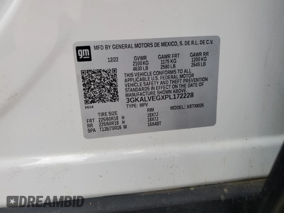 2023 GMC Terrain SLT with VIN 3GKALVEGXPL172228, listed as a Copart auction lot 46602035 with Not provided miles and Salvage title. Bid and sale history available at DreamBid. Image 14.