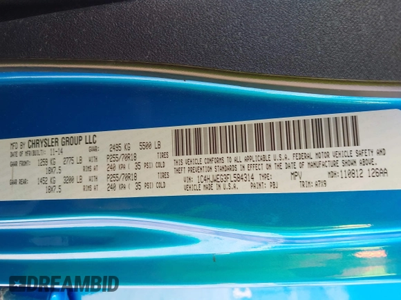 2015 Jeep Wrangler Unlimited Altitude с VIN 1C4HJWEG3FL584314, выставлен на аукционе IAAI как лот 41802581 с пробегом 145 143 миль миль и . История ставок и продаж доступна на DreamBid. Изображение 9.