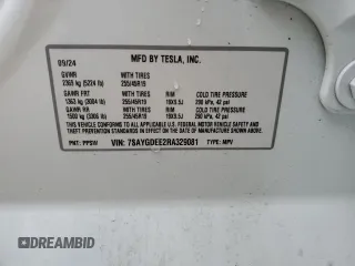 2024 Tesla Model Y Long Range with VIN 7SAYGDEE2RA329081, listed as a Copart auction lot 57254265 with 2,325 mi miles and Salvage title. Bid and sale history available at DreamBid. Image 13.