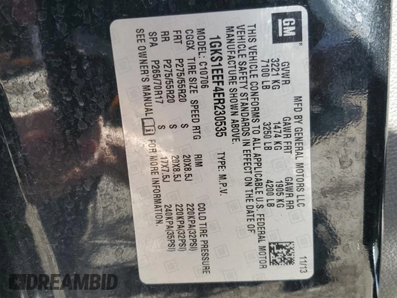 2014 GMC Yukon Denali z VIN 1GKS1EEF4ER230535, wystawiony jako Copart lot #76079844 z przebiegiem 153 180 mil mil oraz Szkoda całkowita • Salvage title. Historia ofert i sprzedaży dostępna na DreamBid. Obrazek 15.