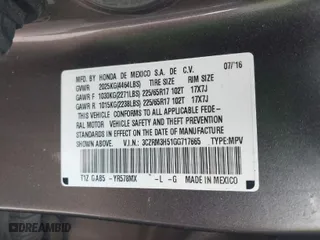 2016 Honda CR-V EX with VIN 3CZRM3H51GG717665, listed as a IAAI auction lot 41829921 with 73,204 mi miles. Bid and sale history available at carsss.com. Image 9.