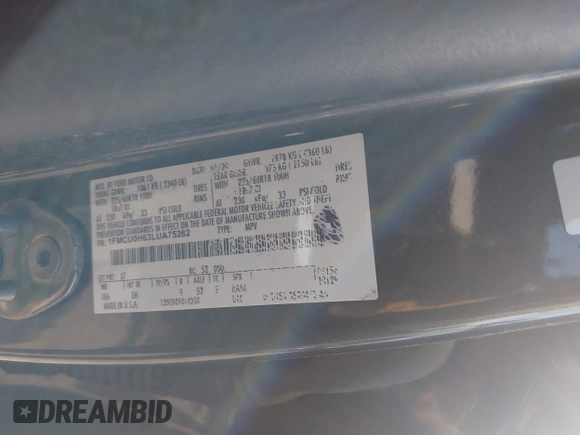 2020 Ford Escape SEL with VIN 1FMCU0H63LUA75262, listed as a IAAI auction lot 42367430 with Not provided miles and . Bid and sale history available at DreamBid. Image 9.