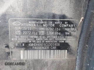2012 Hyundai Elantra Limited with VIN KMHDH4AE6CU301408, listed as a IAAI auction lot 42691408 with 113,184 mi miles and . Bid and sale history available at DreamBid. Image 9.