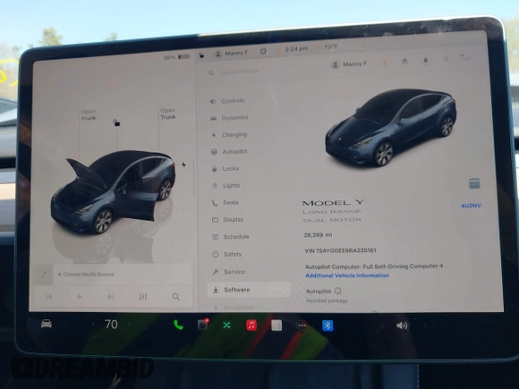 2024 Tesla Model Y Long Range with VIN 7SAYGDEE6RA225161, listed as a IAAI auction lot 42083140 with 28,289 mi miles and . Bid and sale history available at DreamBid. Image 17.