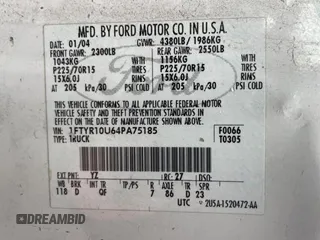 2004 Ford Ranger XL with VIN 1FTYR10U64PA75185, listed as a Copart auction lot 46357545 with 192,600 mi miles and Clean Title. Bid and sale history available at DreamBid. Image 10.