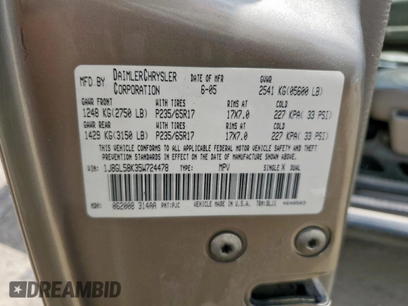 2005 Jeep Liberty Limited with VIN 1J8GL58K35W724478, listed as a Copart auction lot 61165405 with 202,099 mi miles and Salvage title. Bid and sale history available at DreamBid. Image 12.