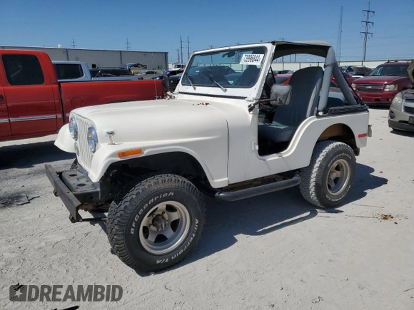 1978 Jeep CJ z VIN J8F83AH110988, wystawiony jako Copart lot #73996844 z przebiegiem Nie podano mil oraz Czysty tytuł • Clean title. Historia ofert i sprzedaży dostępna na DreamBid. Obrazek 1.